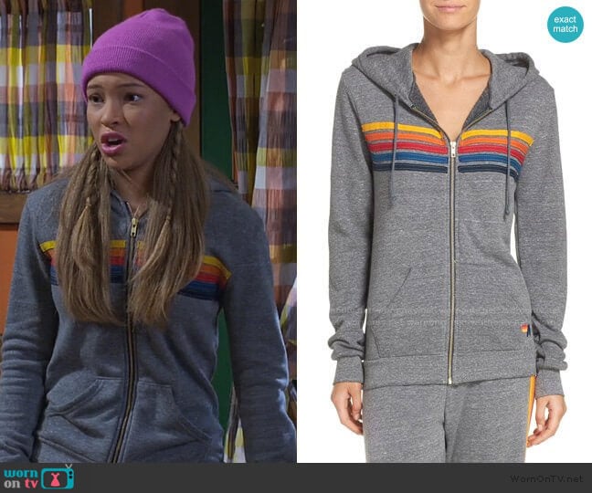 5-Stripe Zip Hoodie by Aviator Nation worn by Ava (Shelby Simmons) on Bunkd