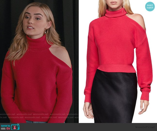 Contrast Cutout Turtleneck Sweater by BCBGeneration worn by Taylor Otto (Meg Donnelly) on American Housewife