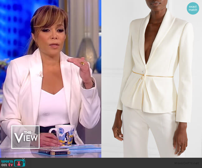 Zip-embellished pleated twill blazer by Brandon Maxwell worn by Sunny Hostin on The View