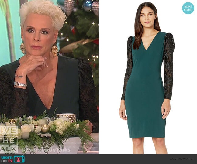 V-Neck Balloon Sleeve Cocktail Dress by Badgley Maschka worn by Brigitte Nielsen on The Talk