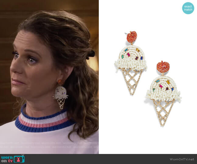 Beaded Ice Cream Cone Earrings by Baublebar worn by Kimmy Gibbler (Andrea Barber) on Fuller House