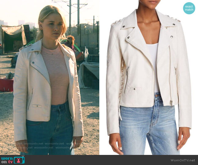 Lace-Up Faux Leather Moto Jacket by Blank NYC  worn by Karolina Dean (Virginia Gardner) on Marvels Runaways