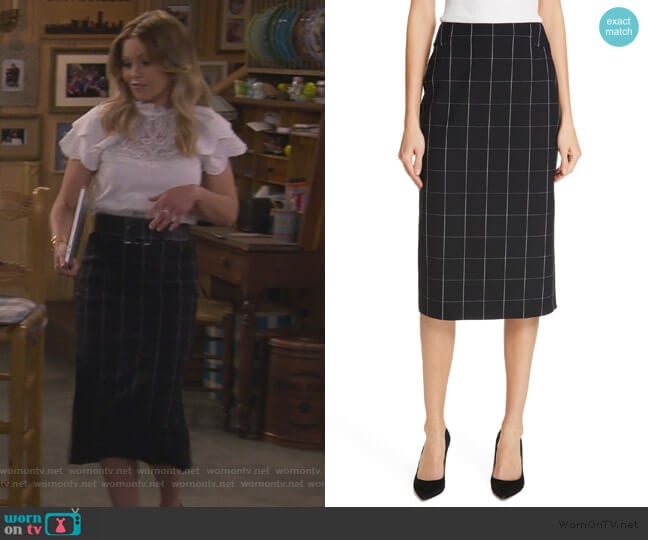 Vedani Windowpane Pencil Skirt by BOSS worn by DJ Tanner-Fuller (Candace Cameron Bure) on Fuller House