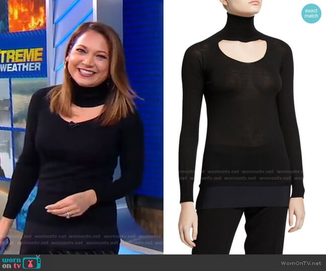 M Fay Turtleneck Long-Sleeve Cutout Top by Chiara Boni La Petite Robe worn by Ginger Zee on Good Morning America