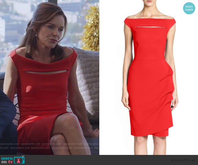 Melania Short Off-The-Shoulder Dress by Chiara Boni La Petite Robe worn by Susan Walters on Good Trouble