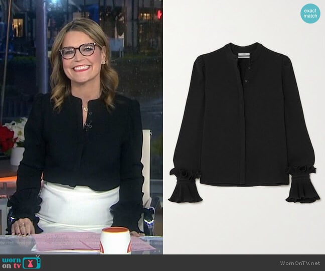 WornOnTV: Savannah’s black ruffled cuff blouse on Today | Savannah ...
