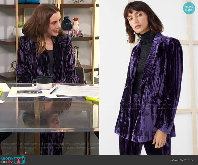 Crushed Velvet Double Breasted Blazer and Trousers by & Other Stories worn by Melanie Bromley on E! News