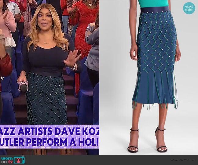 Ocean Vivica High Waisted Pencil Skirt by Cushnie worn by Wendy Williams on The Wendy Williams Show