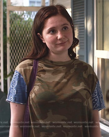 Debbie’s camouflage and paisley print tee on Shameless