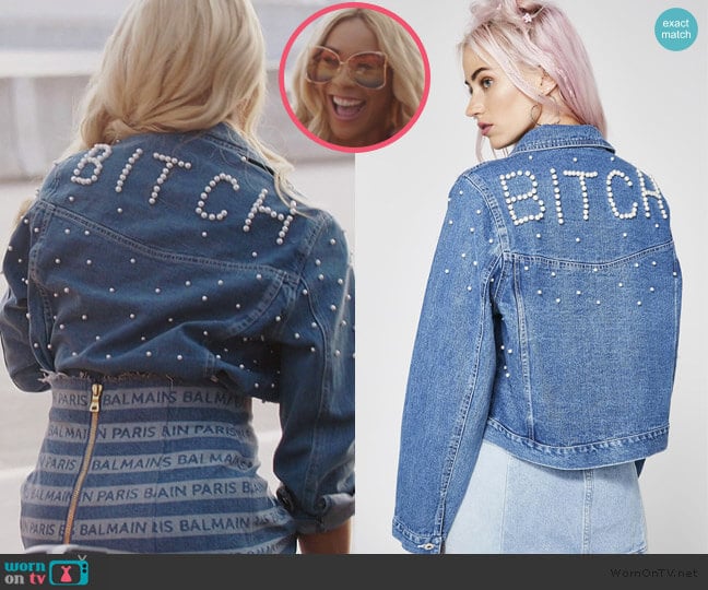 Boujee Bitch Denim Jacket by Dolls Kill worn by Yovanna Momplaisir on the Real Housewives of Atlanta