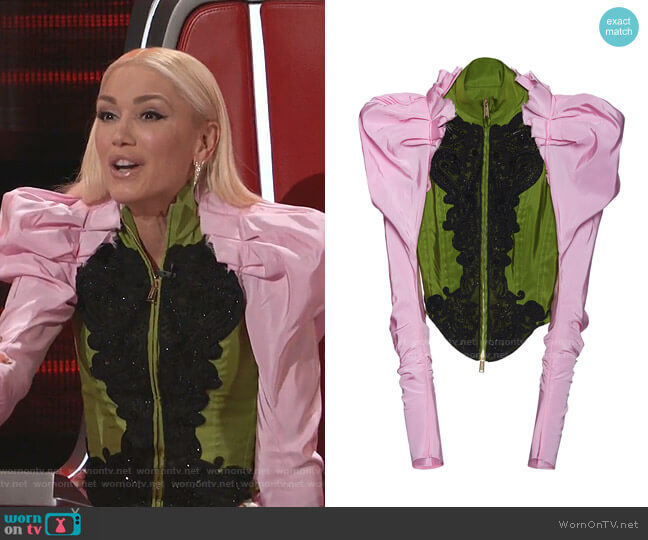 Embroidered Silk Bustier Jacket by Dsquared2  worn by Gwen Stefani on The Voice