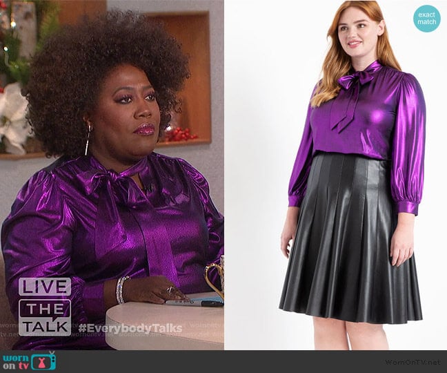 Metallic Bow Blouse by Eloquii worn by Sheryl Underwood on The Talk