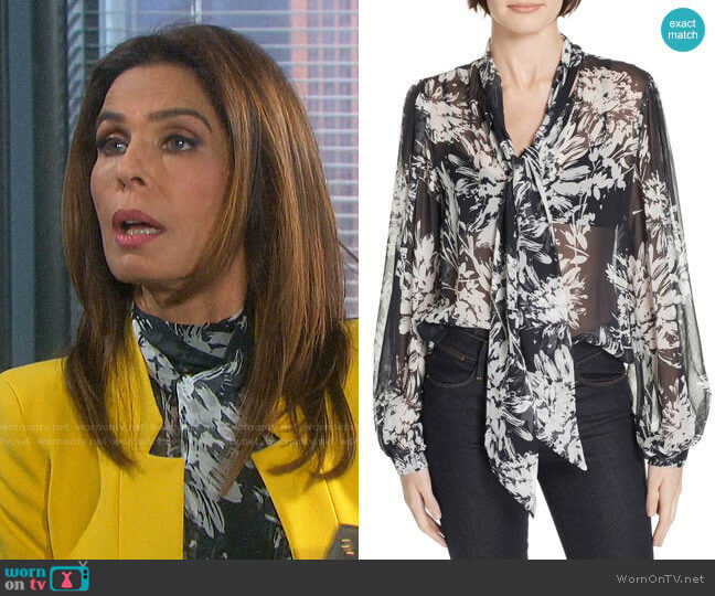 Equipment Cleone Tie Neck Sheer Floral Silk Blouse  worn by Hope Williams (Kristian Alfonso) on Days of our Lives