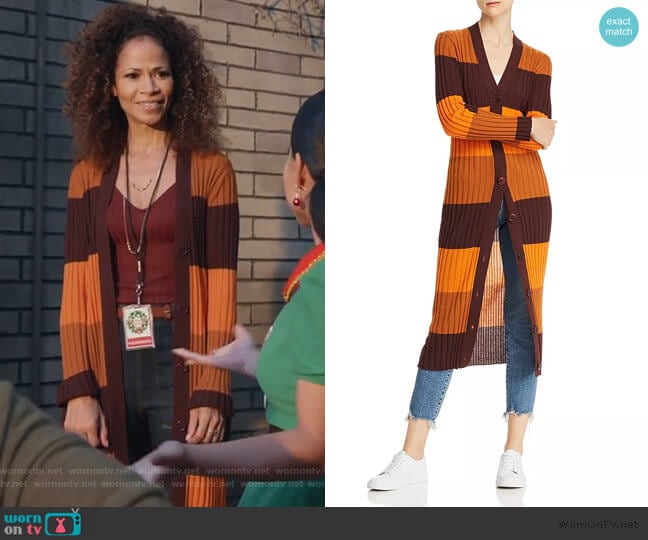 Verelle Striped Wool Long Cardigan by Equipment worn by Sherri Saum on Good Trouble