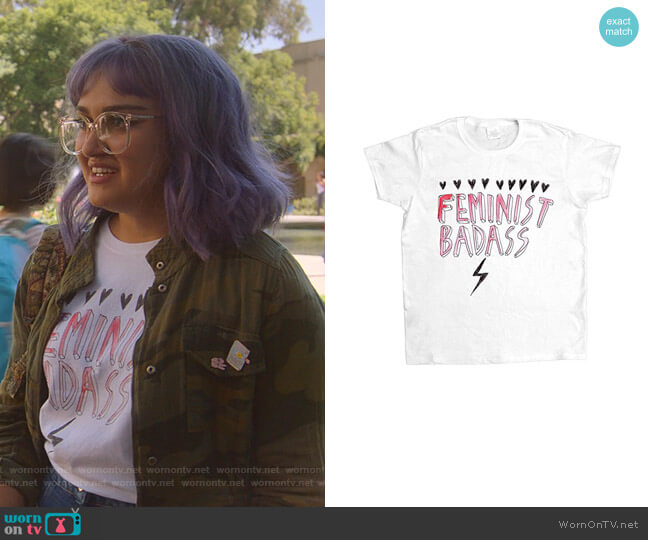 Feminist Badass T-Shirt by Feminist Apparel worn by Gert Yorkes (Ariela Barer) on Marvels Runaways