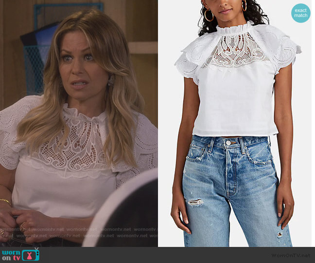 Wornontv Dj S White Eyelet Top And Skirt On Fuller House