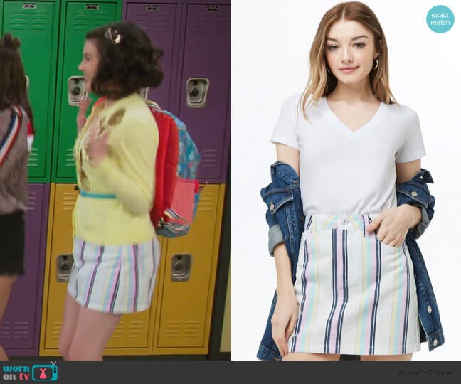 Multicolor Stripe Denim Mini Skirt by Forever 21 worn by Hannah (Merit Leighton) on Alexa & Katie