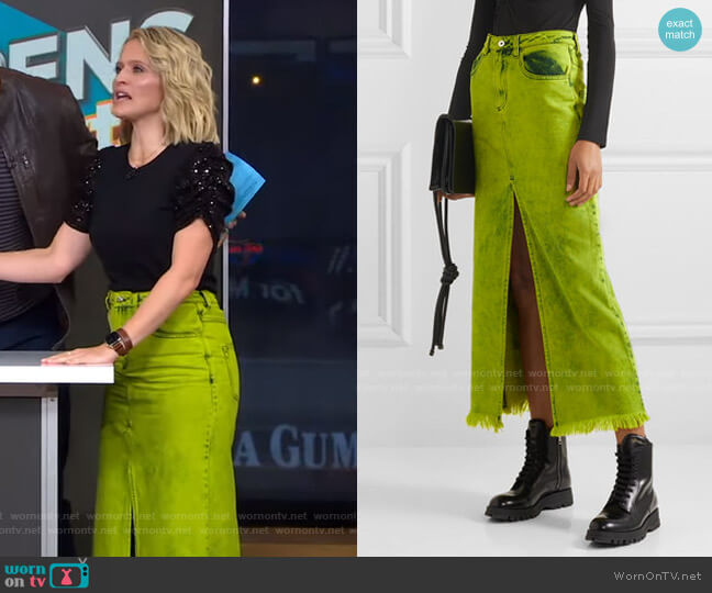 Frayed Acid-Aash Denim Maxi Skirt by Marques' Almeida worn by Sara Haines on Good Morning America