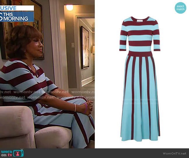 Capote Striped Wool-Blend Midi Dress by Gabriela Hearst worn by Gayle King on CBS Mornings