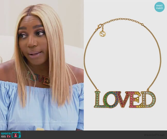 Loved Necklace with Crystals by Gucci worn by Nene Leakes on The Real Housewives of Atlanta