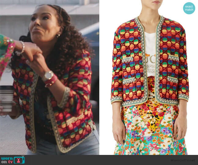 GG Rainbow Stripe Velvet Jacket by Gucci worn by Tanya Sam on The Real Housewives of Atlanta