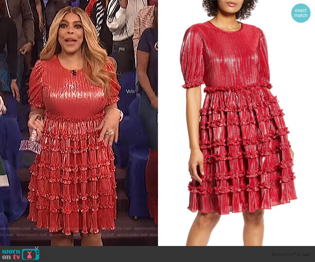 x Atlantic-Pacific Ruffle Plisse Dress by Halogen worn by Wendy Williams on The Wendy Williams Show