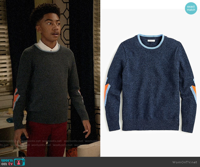 J. Crew Kids' cotton crewneck sweater with lightning bolts worn by Jack Johnson (Miles Brown) on Black-ish