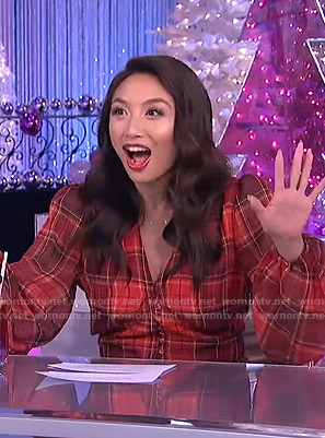 Jeannie's red plaid v-neck blouse on The Real