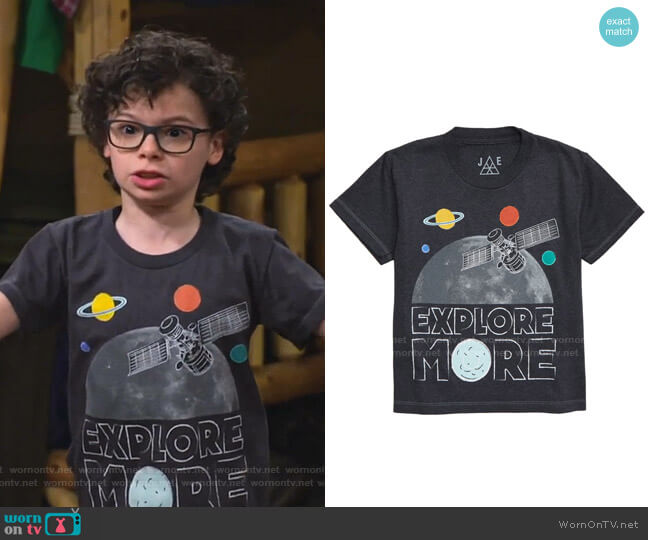 Explore More Space Graphic T-Shirt by Jem worn by Matteo Silva (Raphael Alejandro) on Bunkd