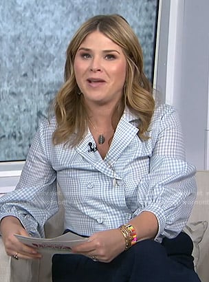 Jenna's blue checked double breasted blouse on Today