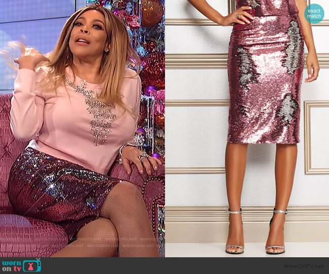Kat Pink Sequin Skirt by Eva Mendes Collection worn by Wendy Williams  on The Wendy Williams Show