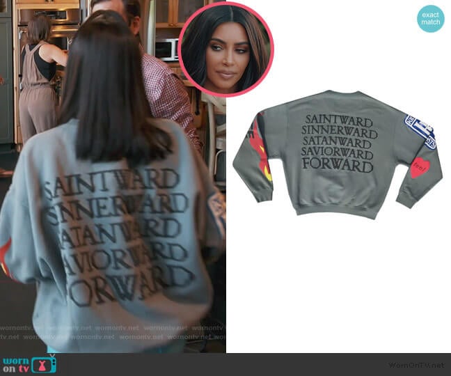 Kids See Ghosts sweatshirt by Kanye West worn by Kim Kardashian on Keeping Up with the Kardashians