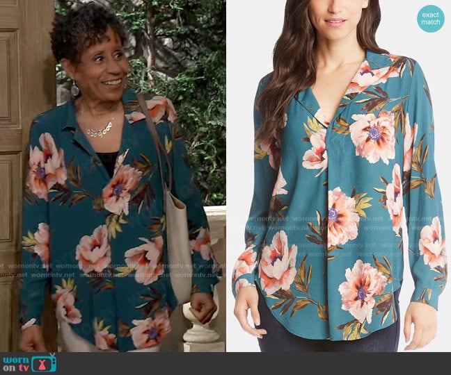 Karen Kane Printed Notch-Collar Blouse worn by Stella Henry (Vernee Watson) on General Hospital