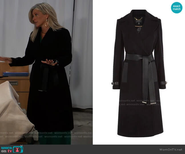 Karen Millen Belted Trench Coat worn by Carly Corinthos (Laura Wright) on General Hospital