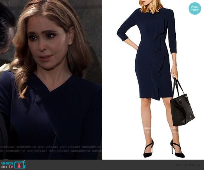 Karen Millen Ruffled Pleated Pencil Dress worn by Olivia Falconeri (Lisa Lo Cicero) on General Hospital