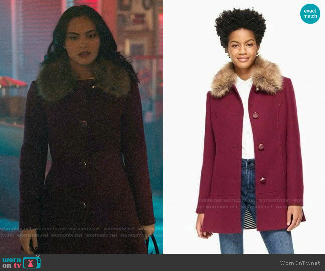 Kate Spade Midnight Wine Fur Collar Coat worn by Veronica Lodge (Camila Mendes) on Riverdale