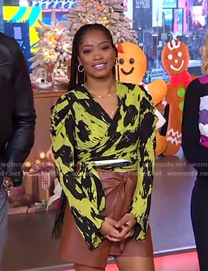 Keke's black and yellow printed wrap top on GMA Strahan Sara And Keke