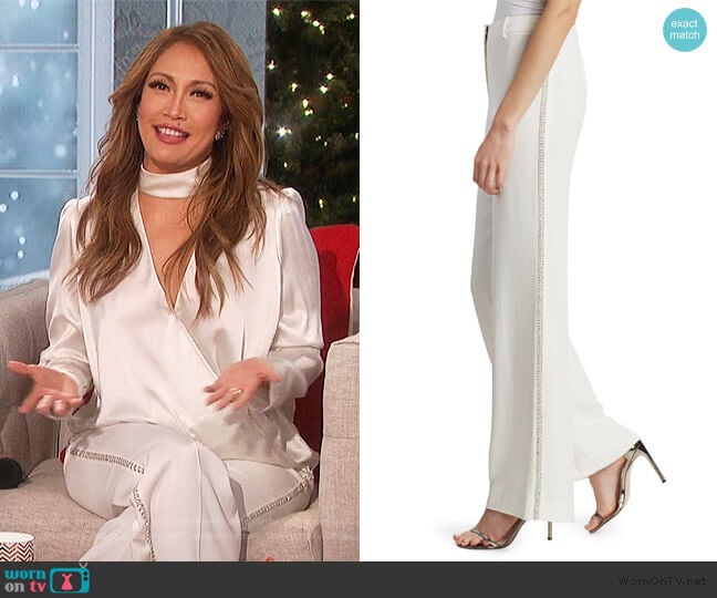 Janelle Embellished Flare Trousers by Kobi Halperin worn by Carrie Inaba on The Talk