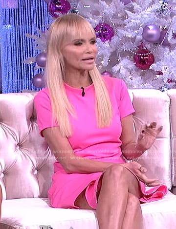 Kristin Chenoweth’s pink embellished short sleeve mini dress on The Real