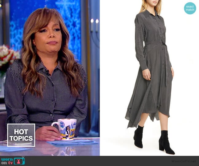 Directional Stripe Belted Long Sleeve Silk Shirtdress by La Ligne worn by Sunny Hostin on The View