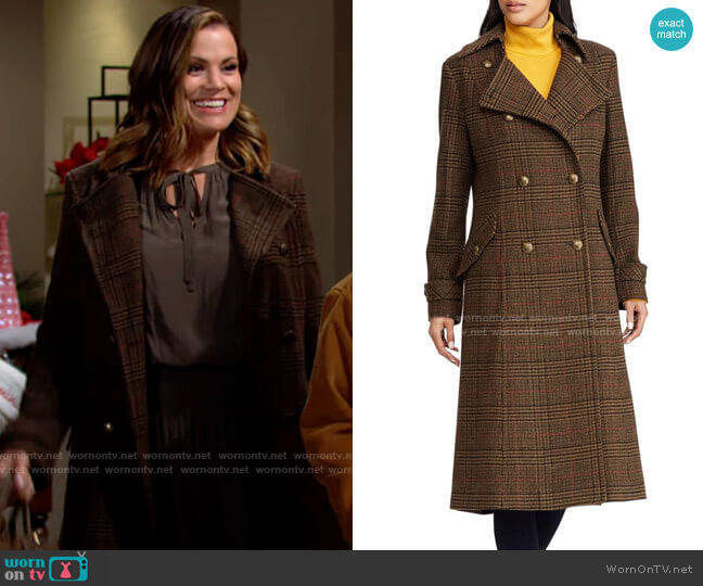 LAUREN Ralph Lauren Plaid Wool Blend Coat worn by Chelsea Lawson (Melissa Claire Egan) on The Young and the Restless