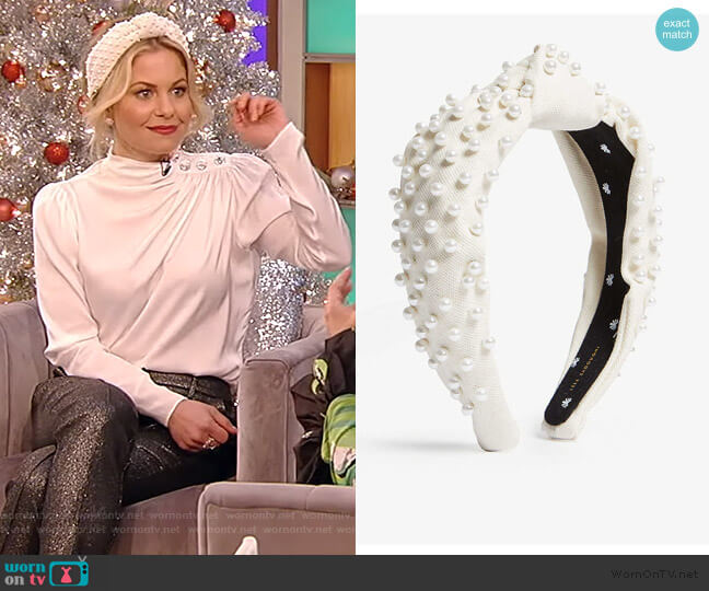 Pearl & Velvet Headband by Lele Sadoughi worn by Candace Cameron Bure on the Tamron Hall Show