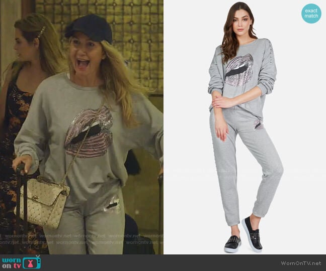 Sierra Chain Lip Sweatshirt and Brynn Sweatpant by Lauren Moshi  worn by Kary Brittingham on The Real Housewives of Dallas