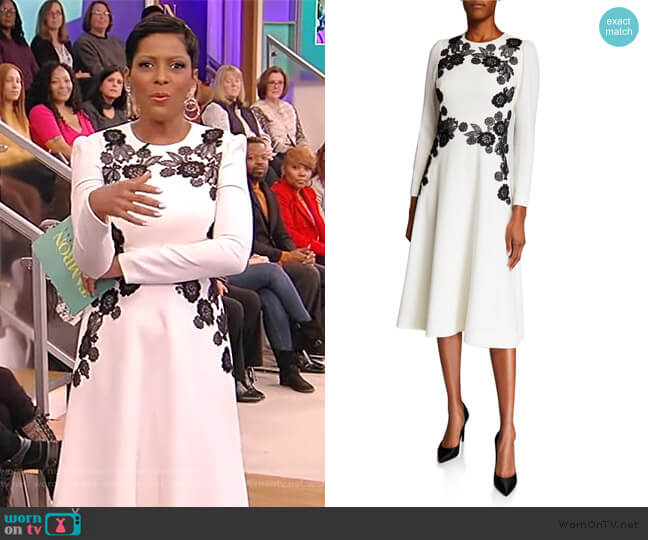 Lace-Embroidered A-Line Dress by Lela Rose worn by Tamron Hall on Tamron Hall Show