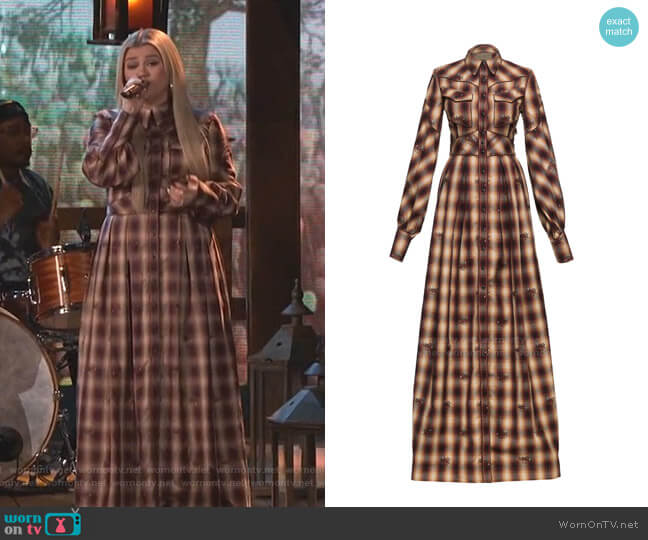 Dallas Western Checked Cotton Maxi Dress by Lena Hoschek worn by Kelly Clarkson on The Voice