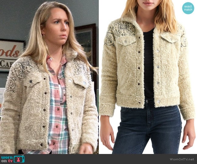 Lucky Brand Sherpa Tomboy Trucker Jacket worn by Josslyn Jacks (Eden McCoy) on General Hospital