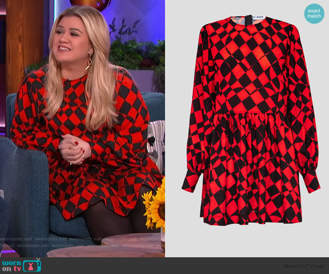 Check Print Scoop Neck Dress by MSGM worn by Kelly Clarkson on The Kelly Clarkson Show