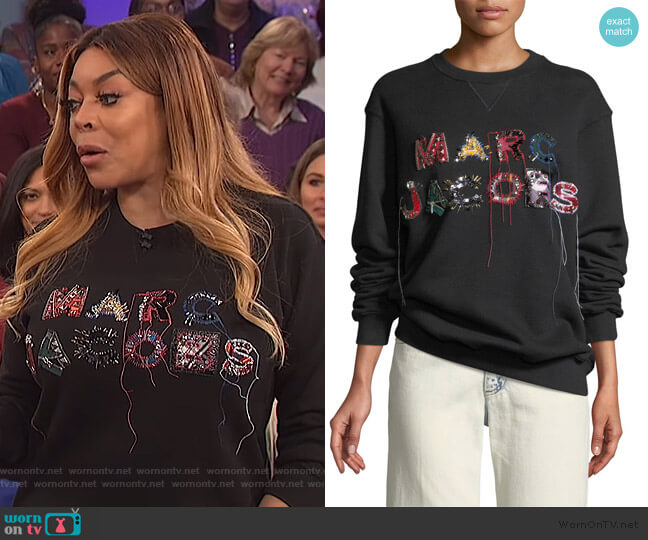 Embellished Logo Crewneck Sweatshirt by Marc Jacobs worn by Wendy Williams on The Wendy Williams Show