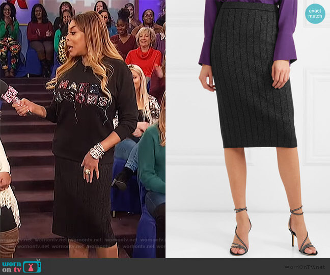 Ribbed stretch-Lurex pencil skirt by Marc Jacobs worn by Wendy Williams on The Wendy Williams Show