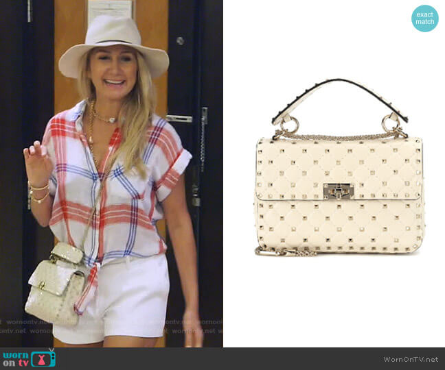 Medium Rockstud Matelassé Quilted Leather Crossbody Bag by Valentino worn by Kary Brittingham  on The Real Housewives of Dallas